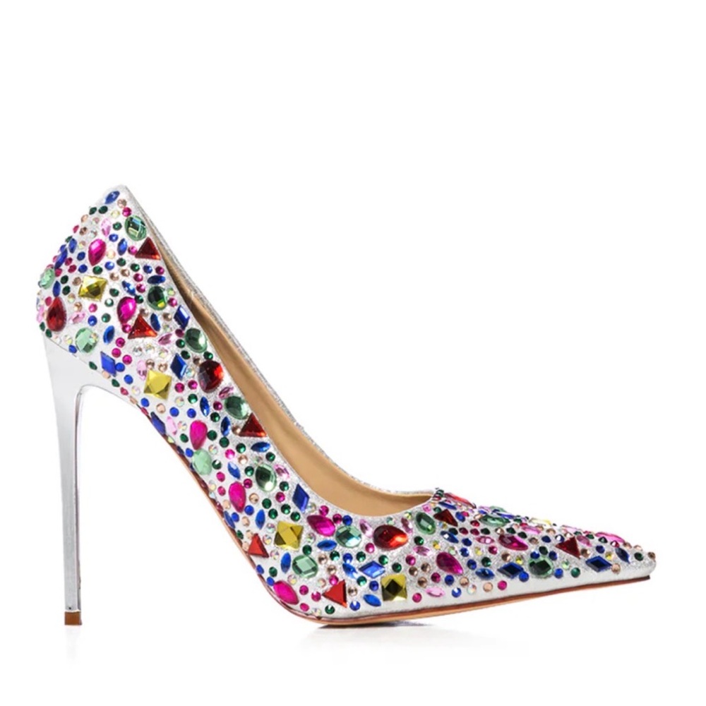 Elegant Silver Multicolor Gemstone Heels